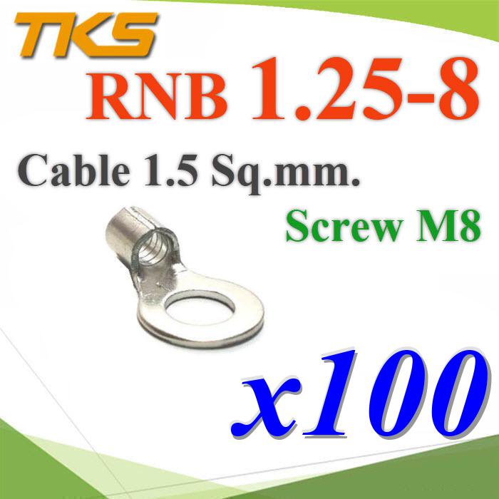 หางปลากลมเปลือย RNB 1.25-8 ข้อต่อสายไฟ ทองแดง ไม่มีฉนวน รูสกรู M8 สายไฟ 1.5 Sq.mm. (แพค 100 ชิ้น) หางปลากลมเปลือย RNB 1.25-8 ข้อต่อสายไฟ ทองแดง ไม่มีฉนวน รูสกรู M8 สายไฟ 1.5 Sq.mm. (แพค 100 ชิ้น)RNB-1.25-8 TKS Cable Lug Copper Ring Terminal Cable Wire 1.5 Sq.mm. Screw M8 100pcs.